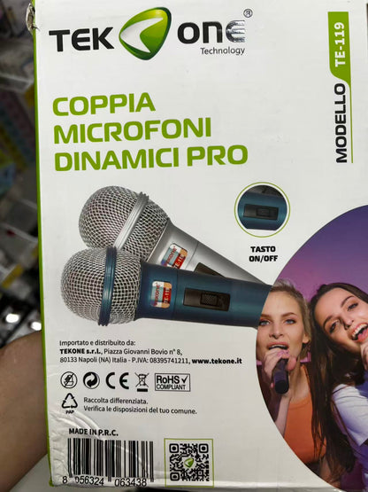 Coppia Microfoni Dinamico TeKone Te-119 Con Filo Karaoke Conferenza hsb