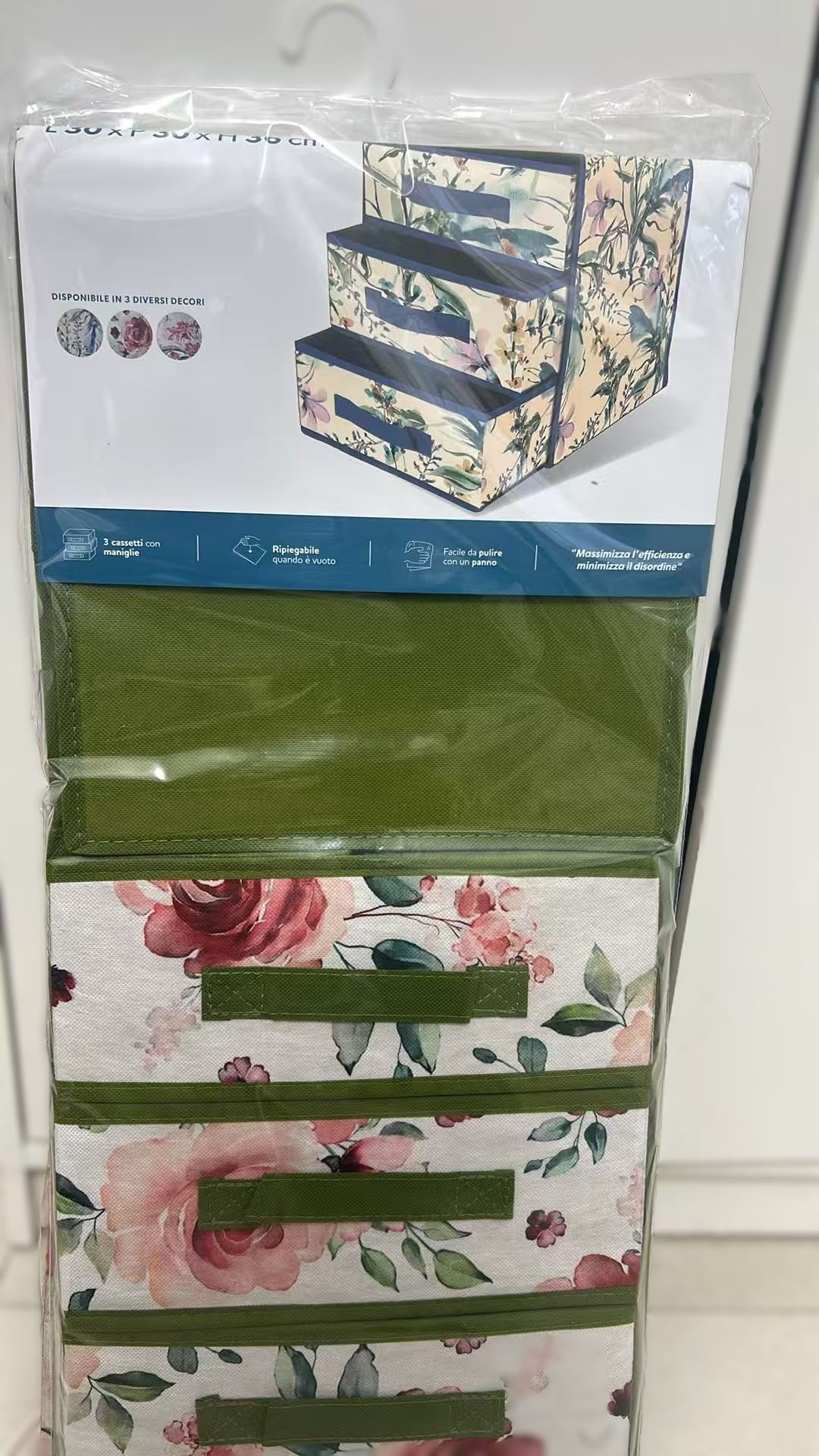 SALVASPAZIO 30x30xH36CM Organizzatore 3 Cassetti in TNT Ripiegabile con Maniglie per Risparmio Spazio e Conservazione Oggetti