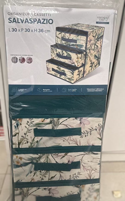 SALVASPAZIO 30x30xH36CM Organizzatore 3 Cassetti in TNT Ripiegabile con Maniglie per Risparmio Spazio e Conservazione Oggetti