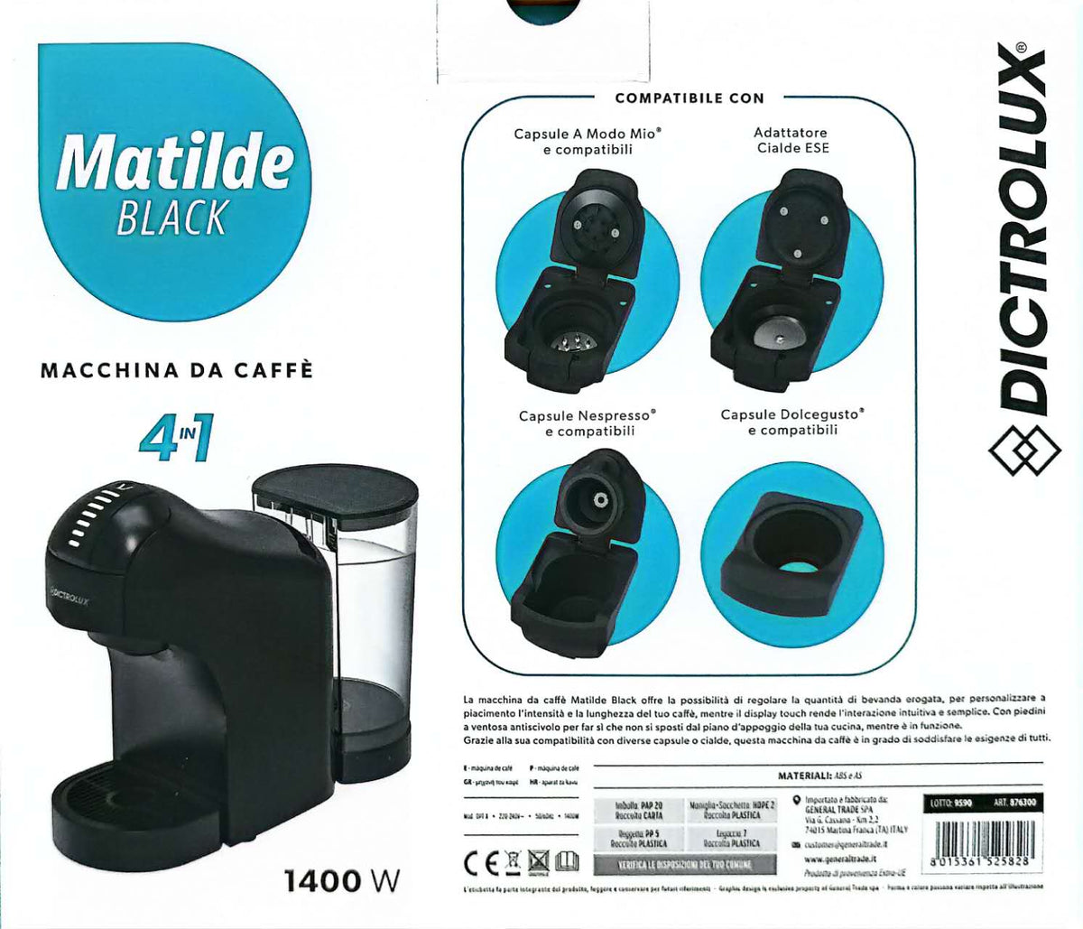 Macchina da caffè 4 in 1 Matilde Black 1400 Watt