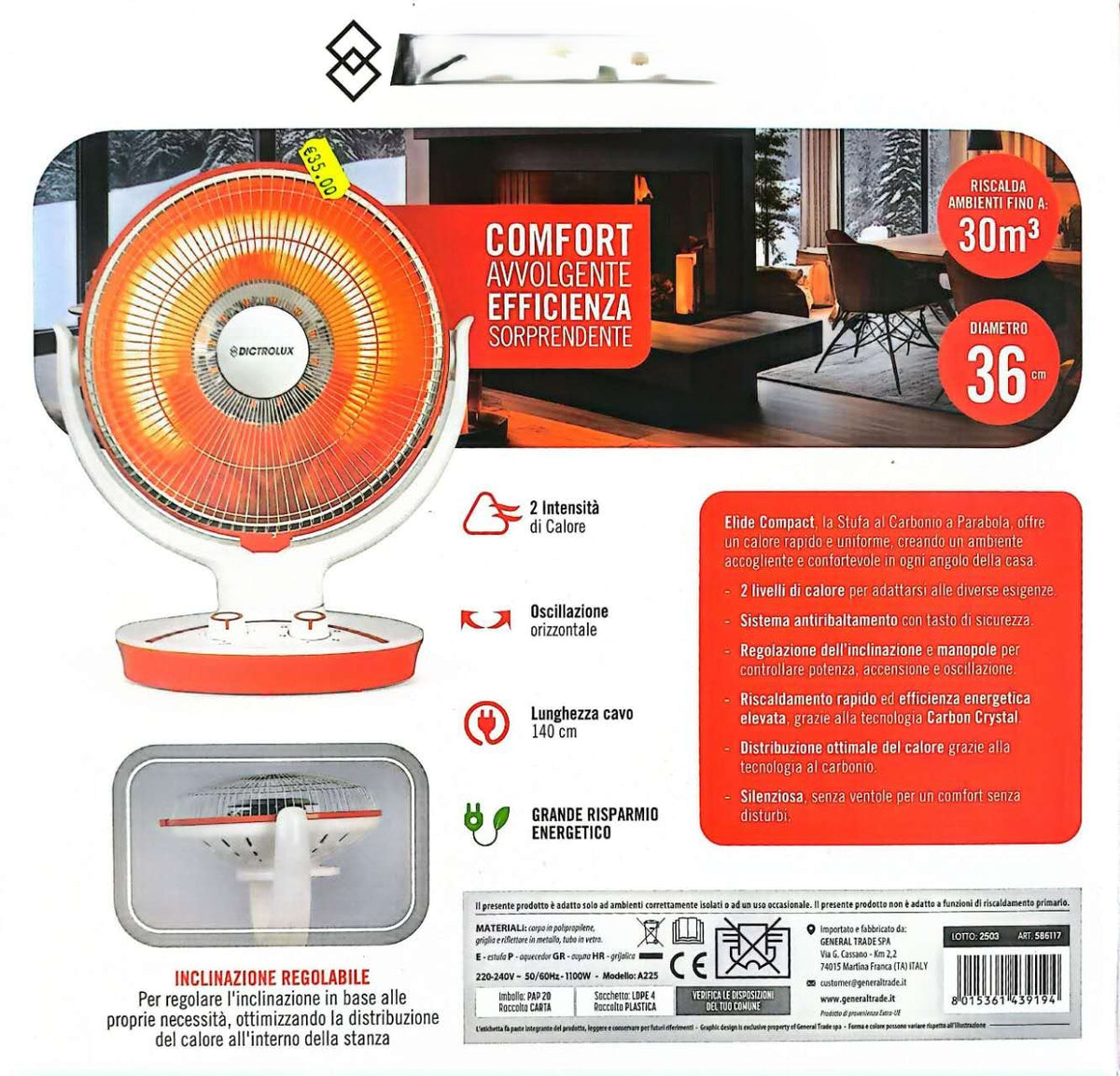 Stufa al Carbonio Elìde Compact 1100Watt