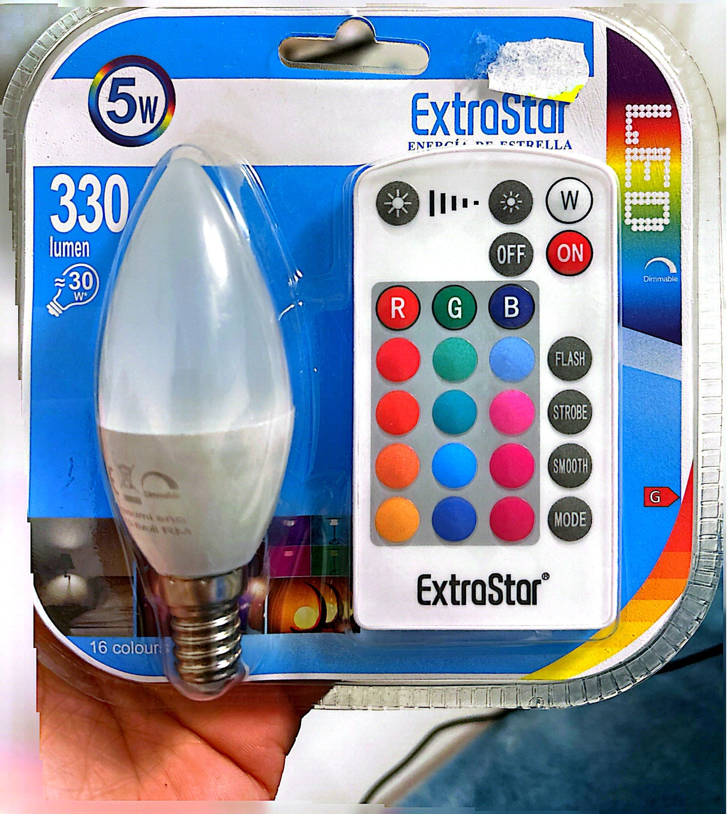 ExtraStar Lampadina LED RGB E14 5W con Telecomando 16 Colori c37RGB mart Multicolore