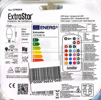 ExtraStar Lampadina LED RGB E14 5W con Telecomando 16 Colori c37RGB mart Multicolore
