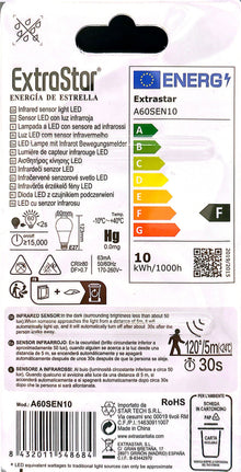 ExtraStar Lampadina LED E27 10W con Sensore di Luce CALDA 950 Lumen 3000K Luce CALDA Max 5m