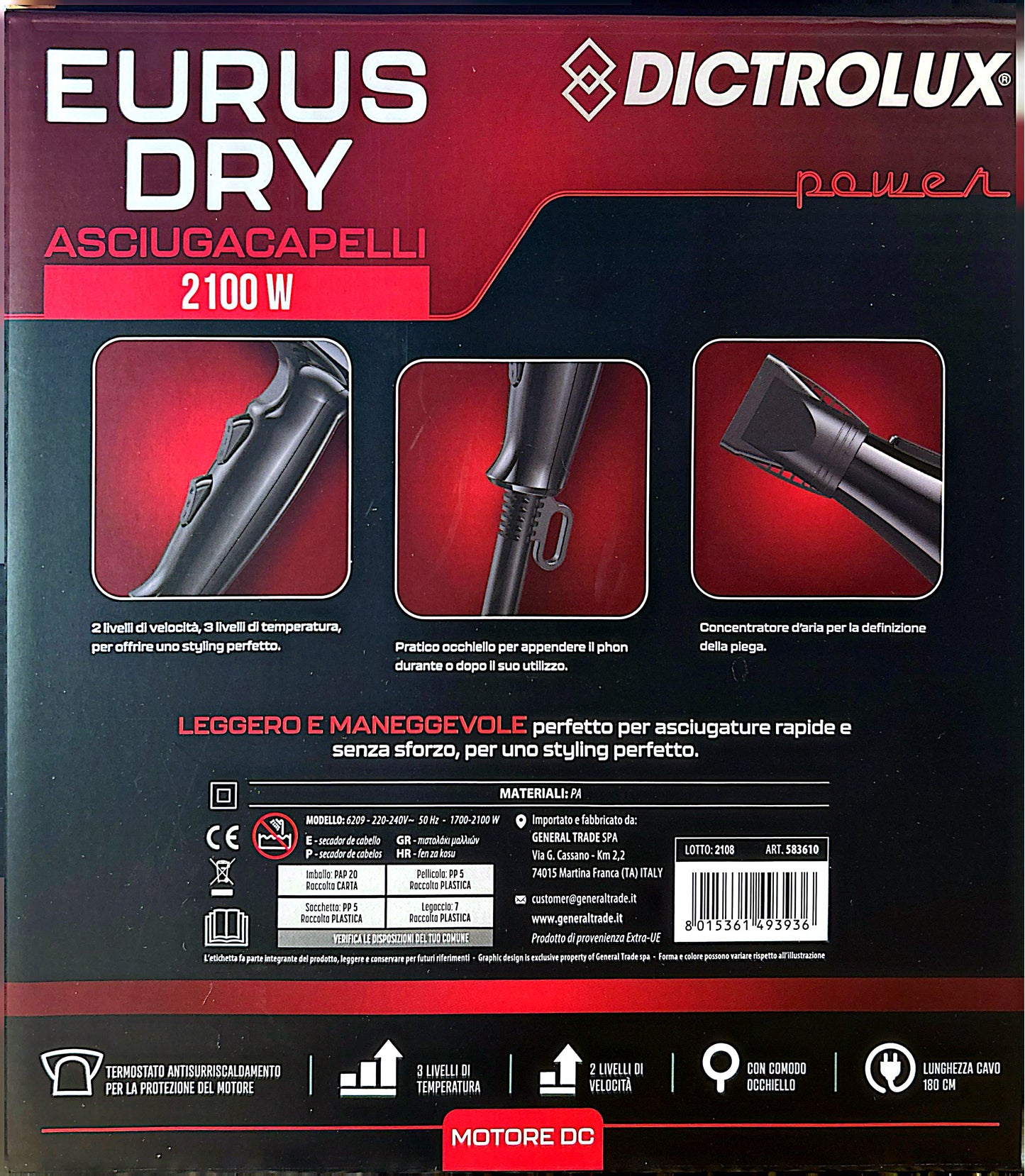 Asciugacapelli Eurus Dry 2100 Watt