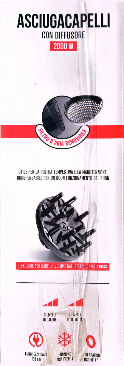 Asciugacapelli con diffusore 2000 Watt