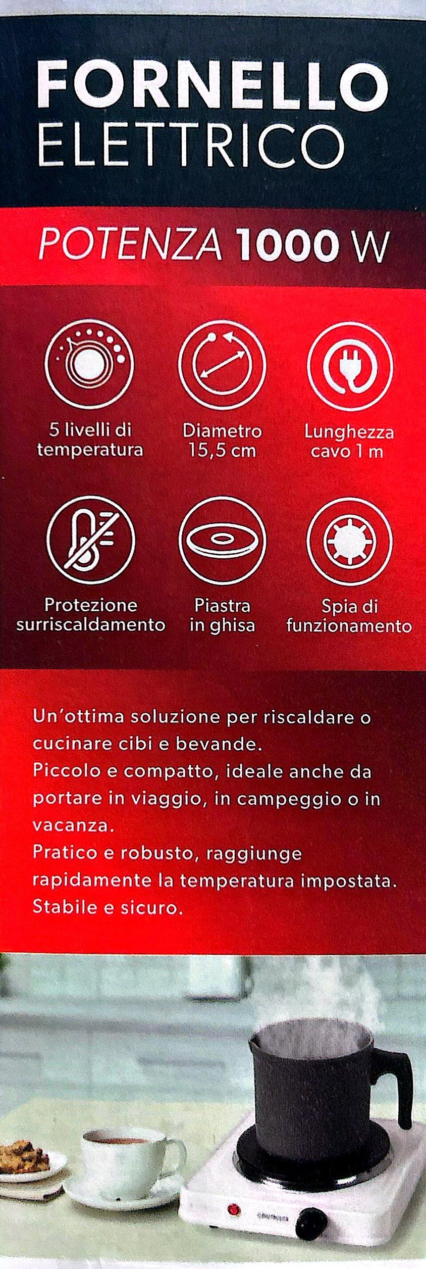 Fornello Elettrico con piastra in ghisa 1000 Watt