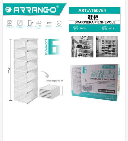 SCARPIERA SALVA SPAZIO 6 PIANI TRASPARENTE PIEGHEVOLE