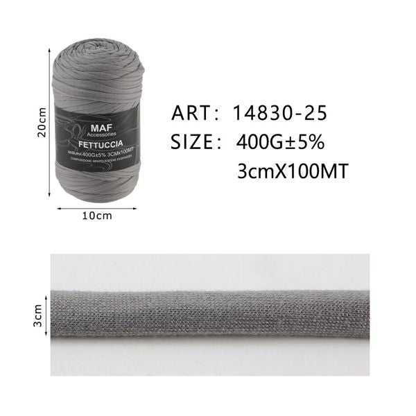 Fettuccia - 400g/109 Yards Chunky Cotton Blend Fabric Yarn - 3cm Wide Soft Stretchy Knitting Yarn for Crochet Baskets, Rugs, Handbags & DIY Home Decor