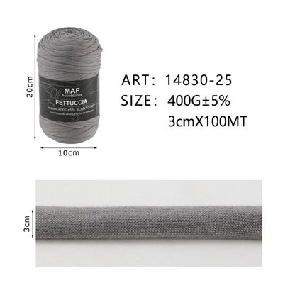 Fettuccia - 400g/109 Yards Chunky Cotton Blend Fabric Yarn - 3cm Wide Soft Stretchy Knitting Yarn for Crochet Baskets, Rugs, Handbags & DIY Home Decor