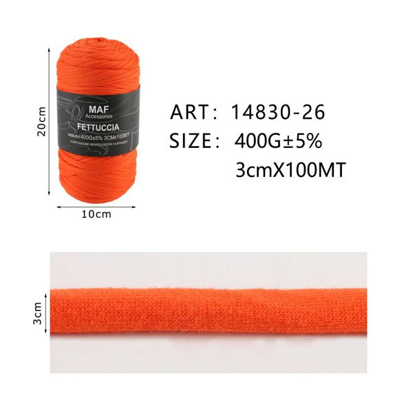 Fettuccia - 400g/109 Yards Chunky Cotton Blend Fabric Yarn - 3cm Wide Soft Stretchy Knitting Yarn for Crochet Baskets, Rugs, Handbags & DIY Home Decor