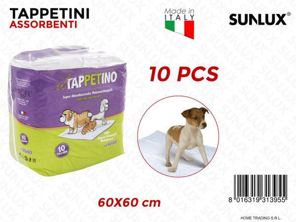 Sunlux Absorbent Pet Mats 60x60 cm 10pcs Made in Italy for Dogs and Cats