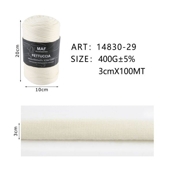 Fettuccia - 400g/109 Yards Chunky Cotton Blend Fabric Yarn - 3cm Wide Soft Stretchy Knitting Yarn for Crochet Baskets, Rugs, Handbags & DIY Home Decor