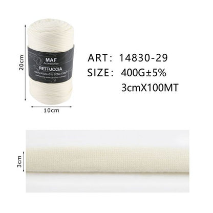 Fettuccia - 400g/109 Yards Chunky Cotton Blend Fabric Yarn - 3cm Wide Soft Stretchy Knitting Yarn for Crochet Baskets, Rugs, Handbags & DIY Home Decor