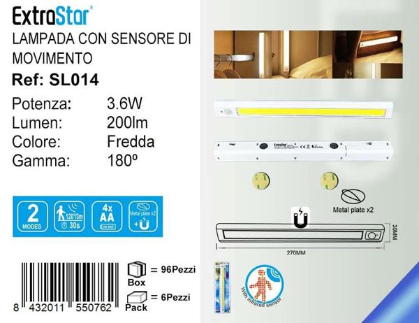 LAMPADA SMART CON SENSORE PER ARMADIO O CUCINA 18cm