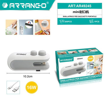ARRANGO MINI Portable Rechargeable Bag Sealer ART49245 16W USB-C Magnetic Switch Precision Blade