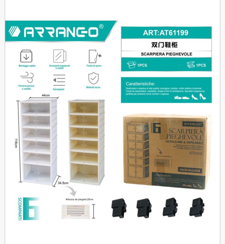 SCARPIERA SALVA SPAZIO 6 PIANI TRASPARENTE PIEGHEVOLE DOPPIO