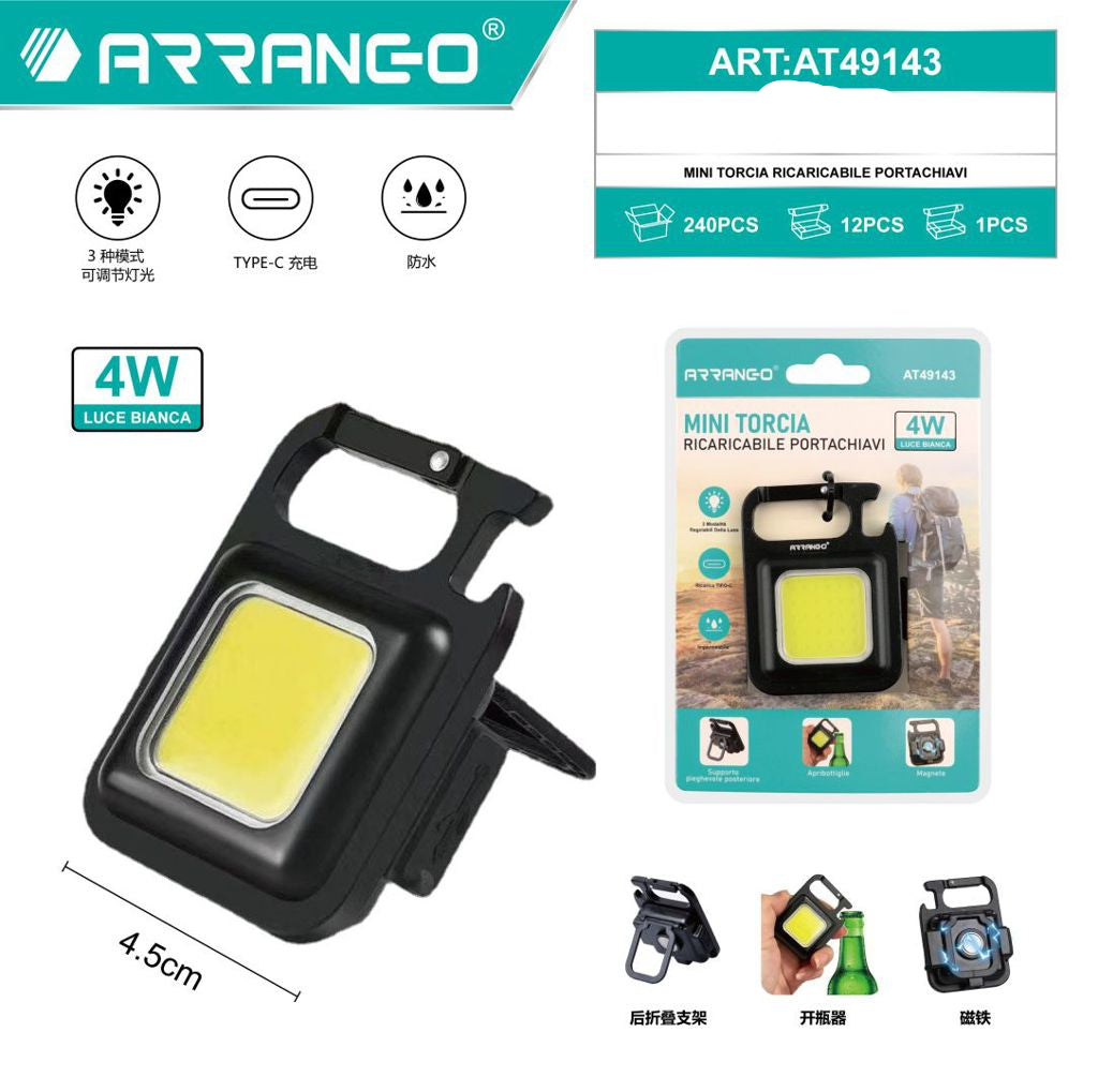 Mini torcia ricaricabile led portachiavi 3 modalita’ luce portatile emergenza