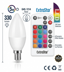 ExtraStar Lampadina LED RGB E14 5W con Telecomando 16 Colori c37RGB mart Multicolore