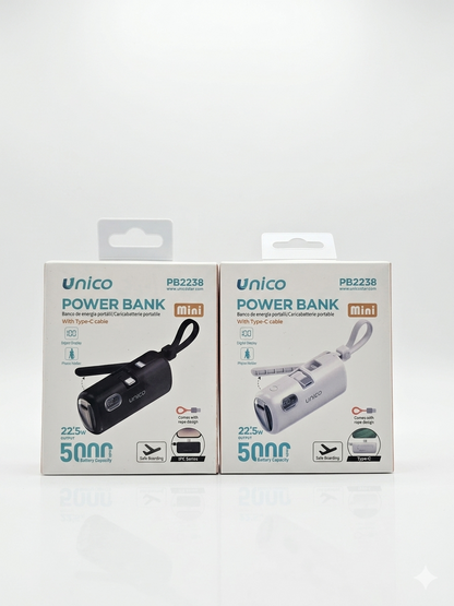 Unico Power Bank Mini 5000mAh 22.5W Carica Veloce Senza Cavi Ingombranti Ideale per Zaino o Borsa Praticità e Convenienza