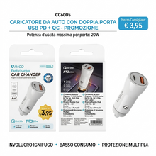 Caricabatterie Auto USB C 20W PD & USB A 18W Quick Charge, Adattatore Auto Doppia Porta, Ricarica Rapida per iPhone e Android, Materiale Ignifugo, Bianco