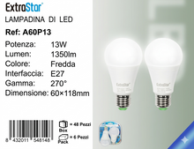 ExtraStar Lampadina LED E27 13W 2pz Luce Fredda 6400K Dimmerabile 270° A60P13 1350lm 60x118mm