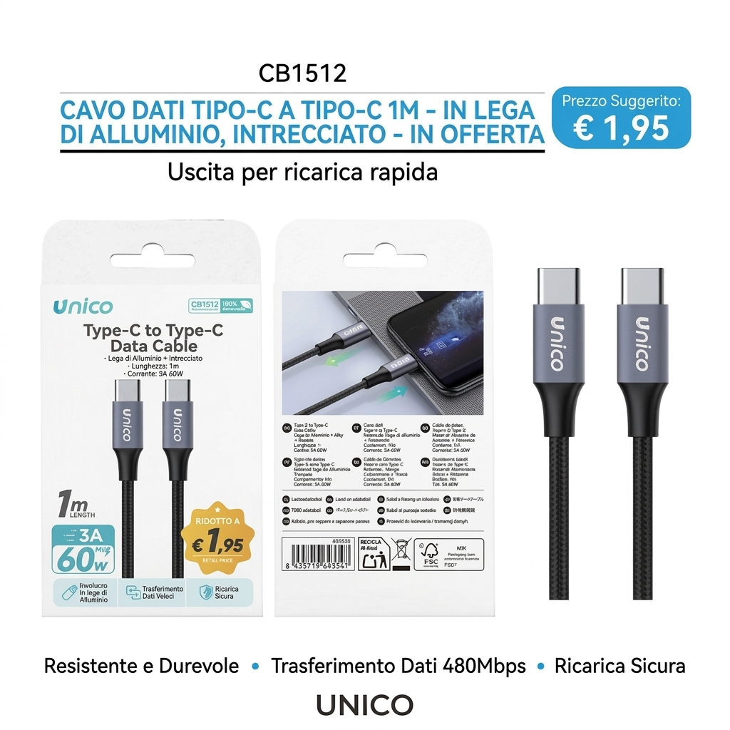 Carica tutto, dallo smartphone al laptop! 💻📱 Cavo Type-C 60W in lega di alluminio a soli €1,95. Incredibile ma vero! #techafare #ricaricaveloce
