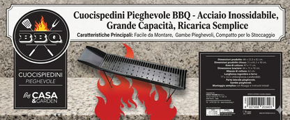 Cuocispedini Pieghevole BBQ Compatto 11x65 cm Area Cottura 47x11 cm Acciaio Resistente per Picnic e Campeggio Super Compatto e Facile da Trasportare