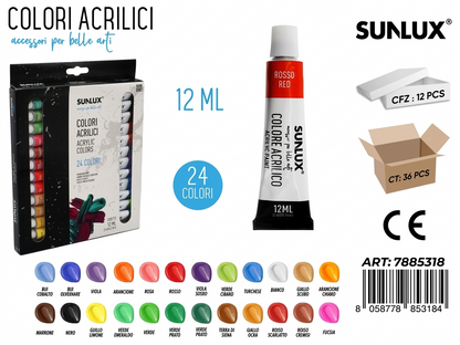Washable Acrylic Paint Set, 24 x 12ml Tubes, Ideal for School, Hobbies, and Fine Art, High Quality and Excellent Coverage