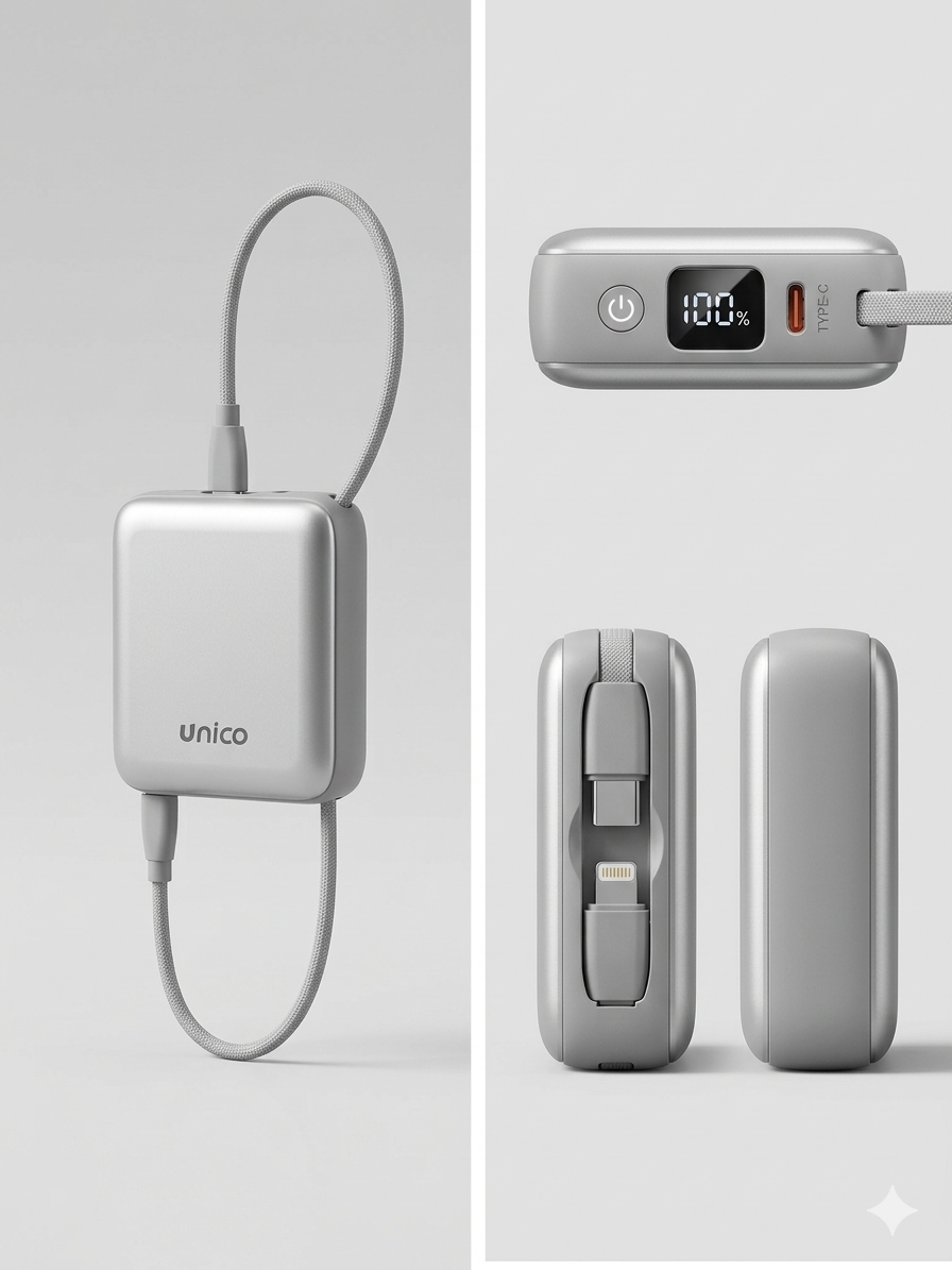 MINI Power Bank 10000mAh - Built-in Cables and 22.5W Fast Charging Mini Portable and Elegant Solution for Your Battery Charged Anywhere Without Messy Cables