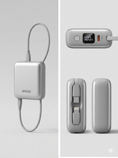 MINI Power Bank 10000mAh - Built-in Cables and 22.5W Fast Charging Mini Portable and Elegant Solution for Your Battery Charged Anywhere Without Messy Cables