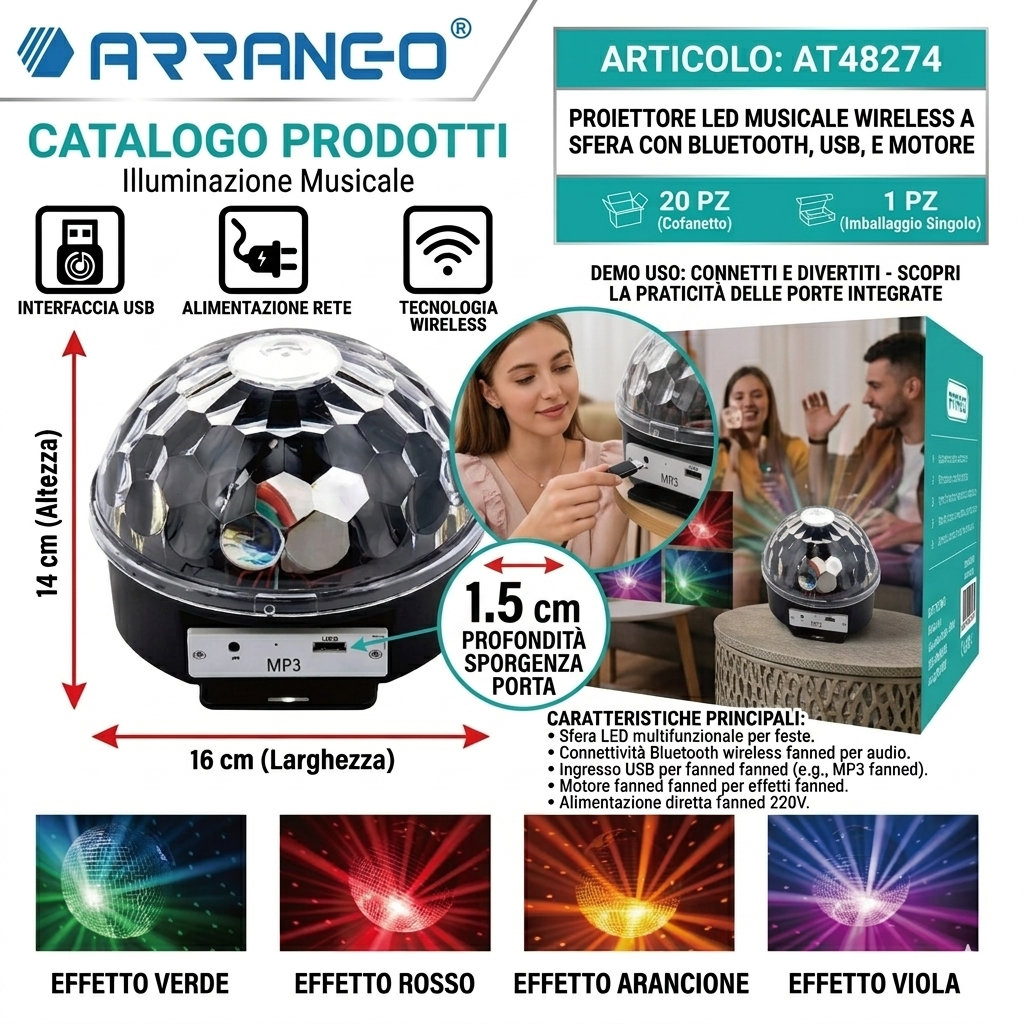 Proiettore Luci Discoteca LED con Bluetooth e USB - Sfera Magica Musicale con Telecomando - Lampada da Festa a Ritmo di Musica per Compleanni, Party e DJ
