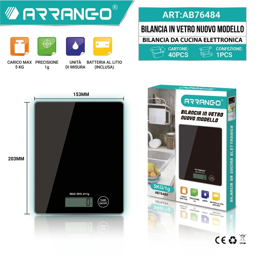 Bilancia Digitale da Cucina 5kg  in vetro