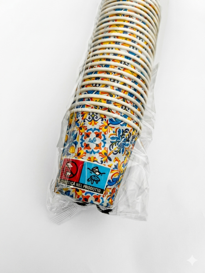 Bicchieri da Caffè in Carta 2000PZ con Grafiche Maioliche, 75 ml, Biodegradabili Biocompostabili, Usa e Getta, 4 Colorazioni, Ideale per Casa, Ufficio, Asporto Bevande Calde