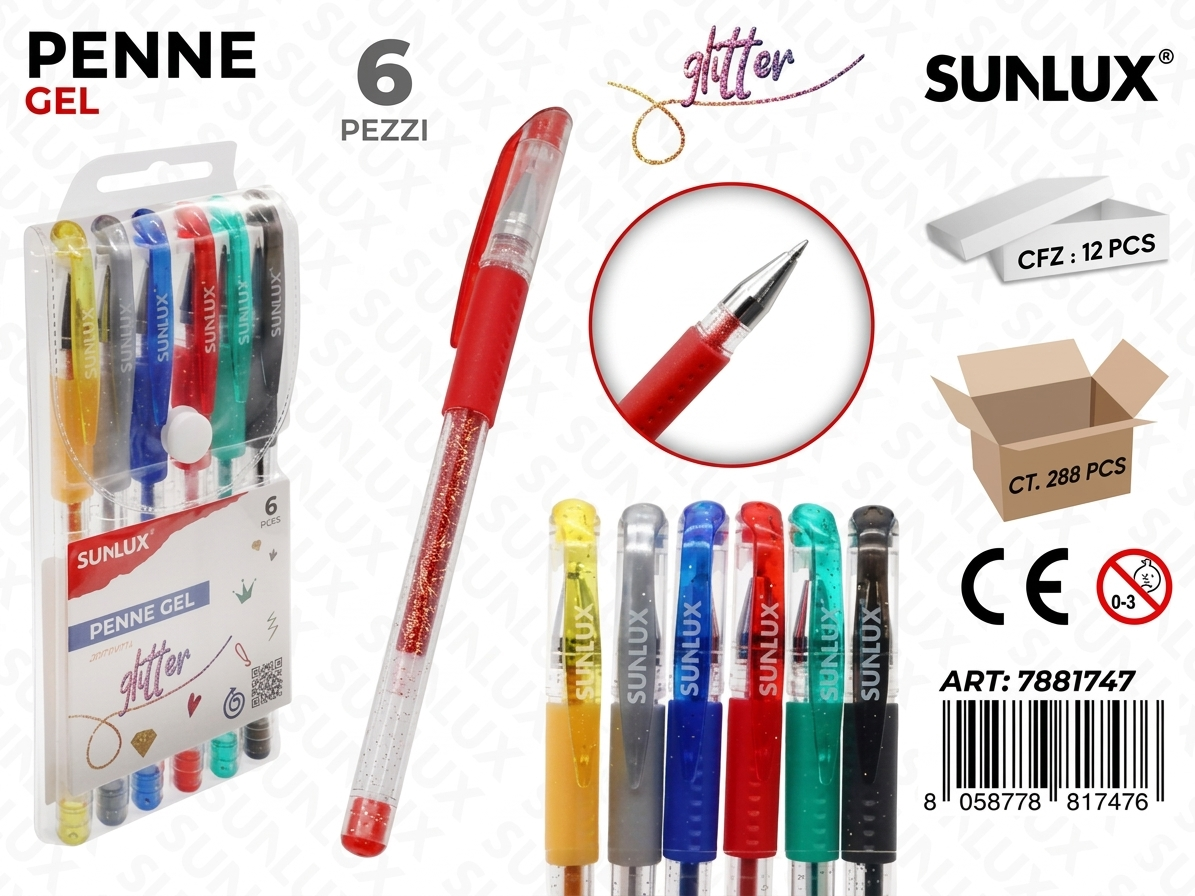 Glitter Gel Pens 6-Pack - Luminous and Distinctive Writing, Ideal for Everyday Use