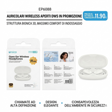 Auricolari Wireless Open Ear OWS, Struttura Bionica 3D, Massimo Comfort di Indossaggio, Chiamate HD, Design Elegante e Sicuro, Bianco - OFFERTA €11,90