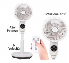 Ventilatore a Piantana con 3 Pale, Leggero e Salvaspazio, Potenza 45 Watt con Telecomando e 6 Velocità Selezionabili, Funzione Timer, Base Antiribaltamento, Ventilazione Silenziosa