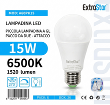 ExtraStar Lampadina LED E27 15W 2pz Luce FREDDA 6400K 1520 lumen Dimmerabile 270° A60PK15