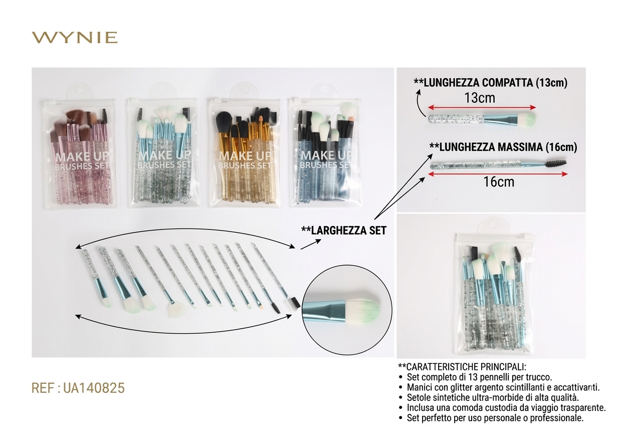 WYNIE KIT PENNELLI PER TRUCCO UA140825 Set di 13 Pennelli di Alta Qualità per Applicazione Uniforme e Professionale