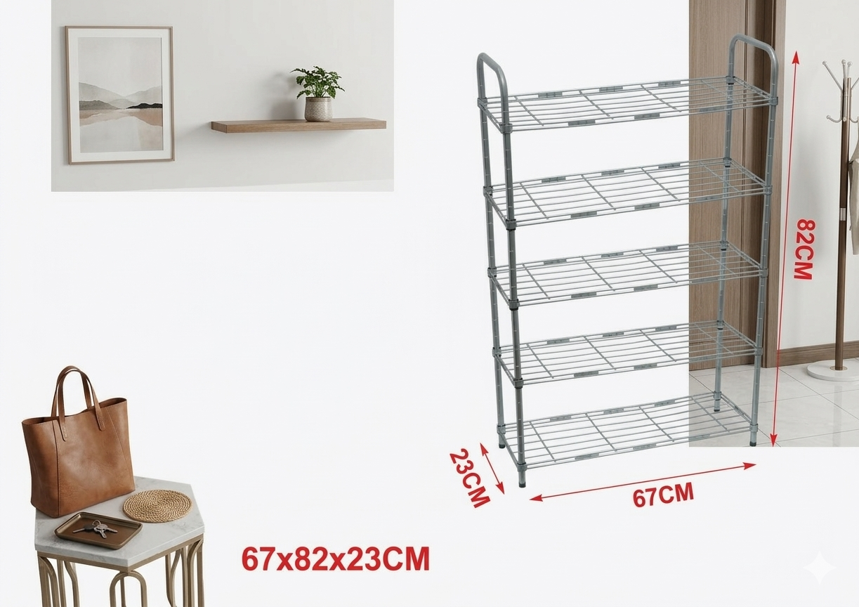 SHOE RACK 5-TIER METAL 23*67*82CM
