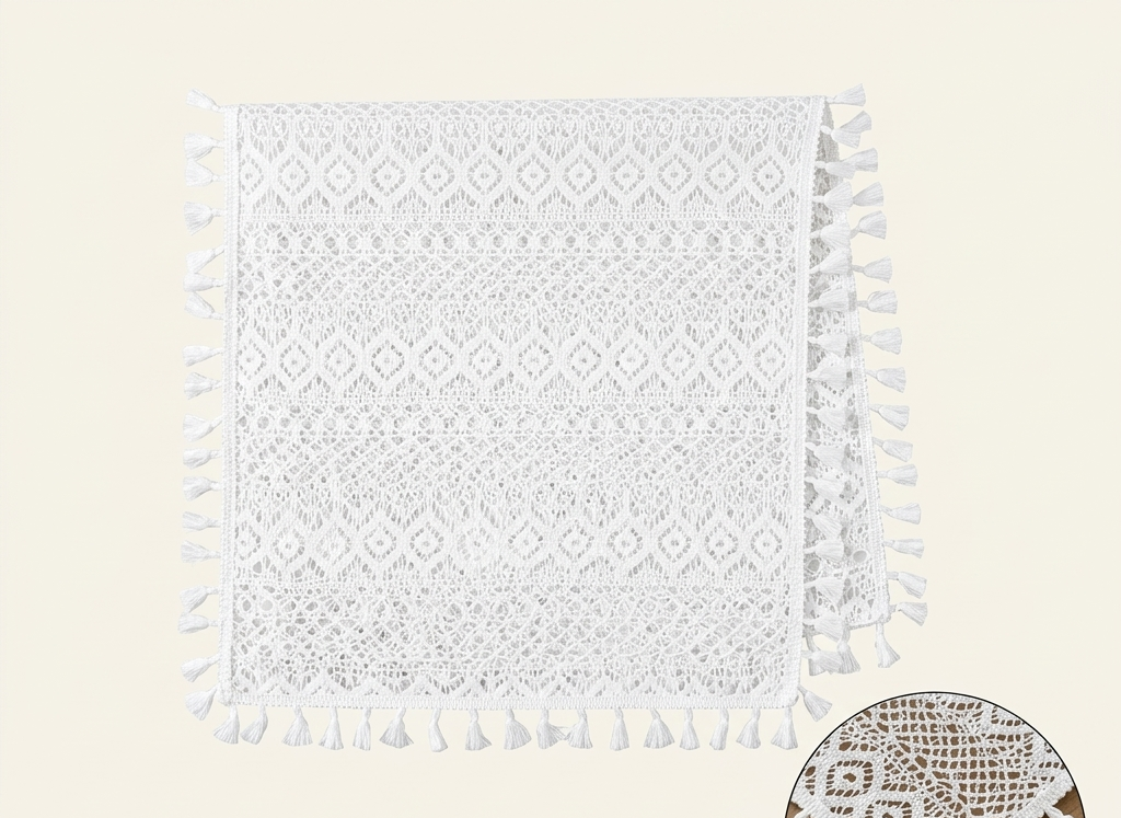 Farfallarossa Striscia da Tavola Pizzo 90x90cm Lacy Boho Crema Bianco Misto 100% Poliestere Lavabile