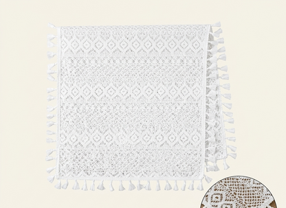 Farfallarossa Striscia da Tavola Pizzo 90x90cm Lacy Boho Crema Bianco Misto 100% Poliestere Lavabile