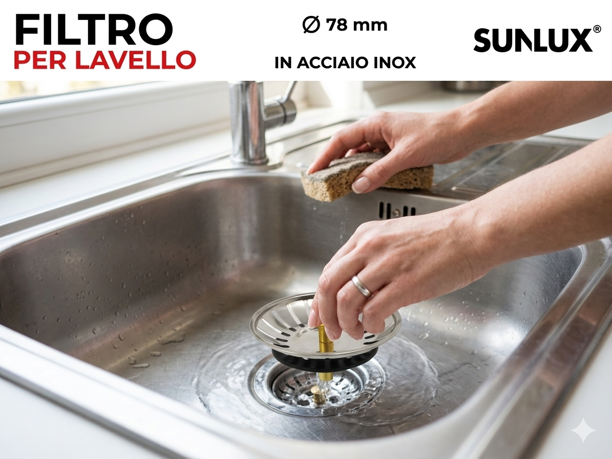 SUNLUX Filtro per Lavello 78mm in Acciaio Inox Grande per cucina