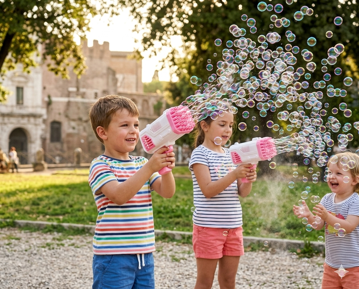 Le Super Bolle Pistola Elettrica per Bolle di Sapone a 36 Fori Blu/Rosa Giocattolo per Bambini Batterie Non Incluse