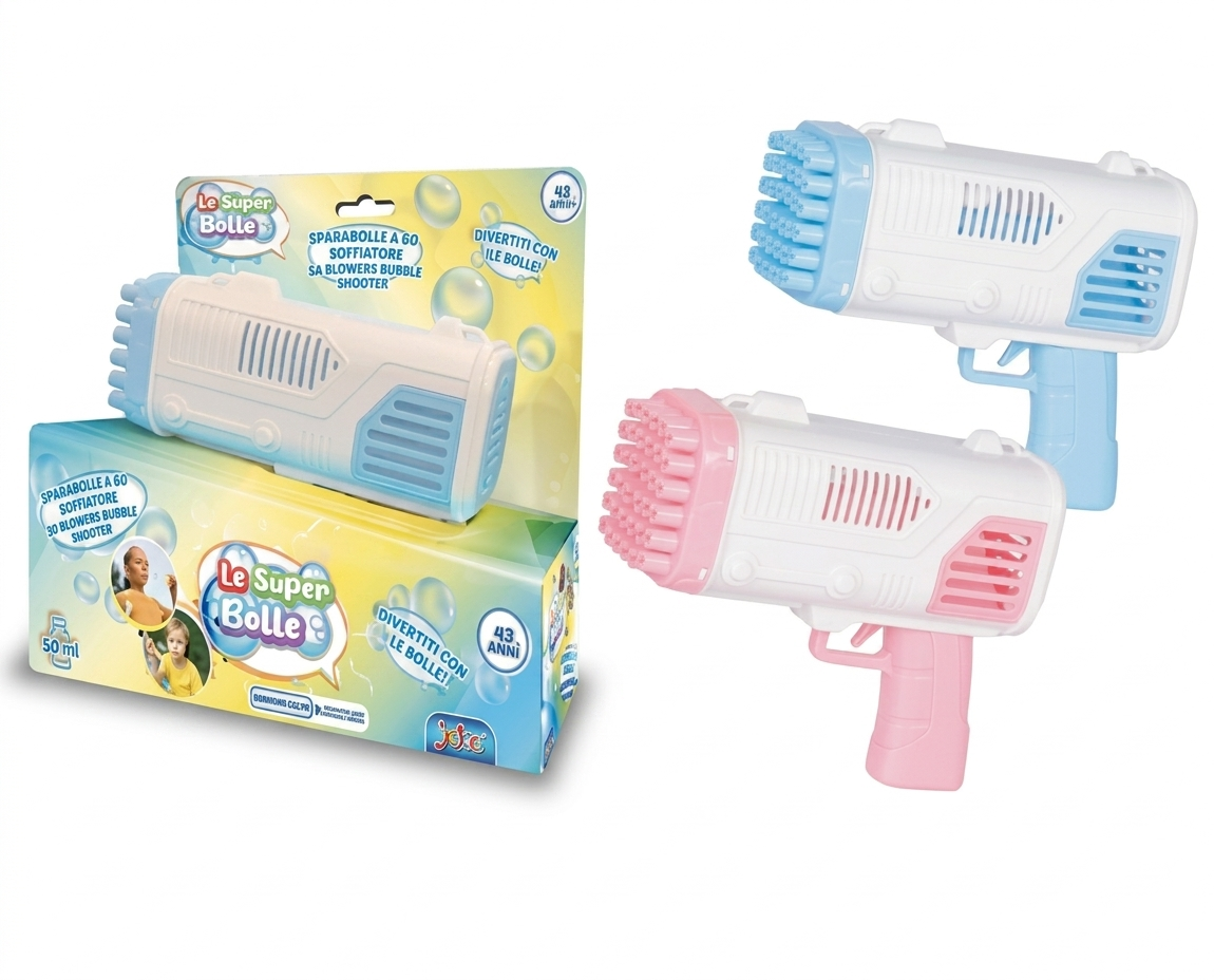 Le Super Bolle Pistola Elettrica per Bolle di Sapone a 36 Fori Blu/Rosa Giocattolo per Bambini Batterie Non Incluse