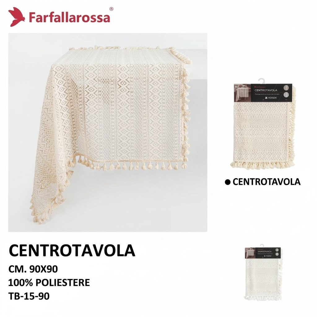 Farfallarossa Striscia da Tavola Pizzo 90x90cm Lacy Boho Crema Bianco Misto 100% Poliestere Lavabile