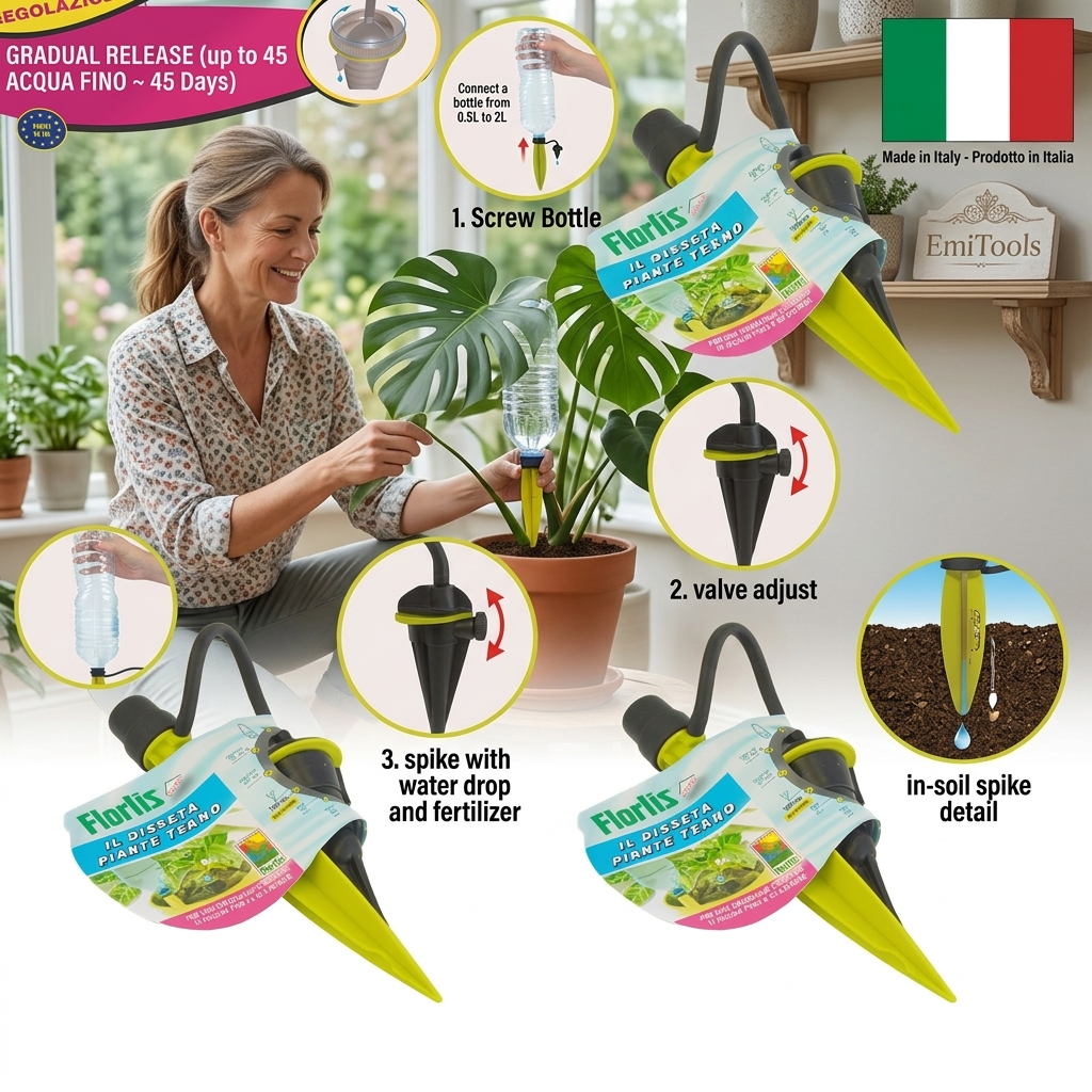 Irrigazione a Goccia Automatica 1pz.Spilli Regolabili per Innaffiare Piante con Valvola di Controllo, Ideali per Esterni, Piante in Vaso e Giardini in Vacanza