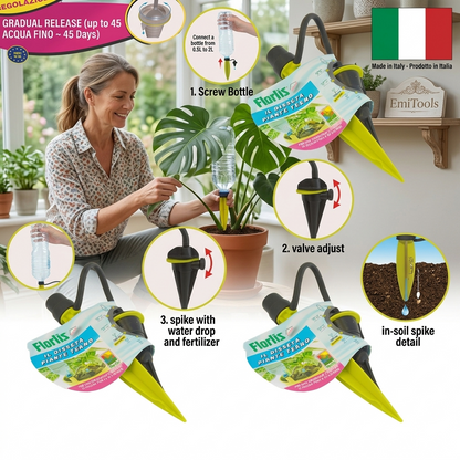 Irrigazione a Goccia Automatica 1pz.Spilli Regolabili per Innaffiare Piante con Valvola di Controllo, Ideali per Esterni, Piante in Vaso e Giardini in Vacanza