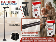Sunlux Bastone da Passeggio 95cm Regolabile con 4 Punti di Supporto e Fondo in PVC Antiscivolo per Sicurezza e Comfort