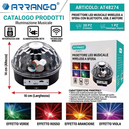 Proiettore Luci Discoteca LED con Bluetooth e USB - Sfera Magica Musicale con Telecomando - Lampada da Festa a Ritmo di Musica per Compleanni, Party e DJ